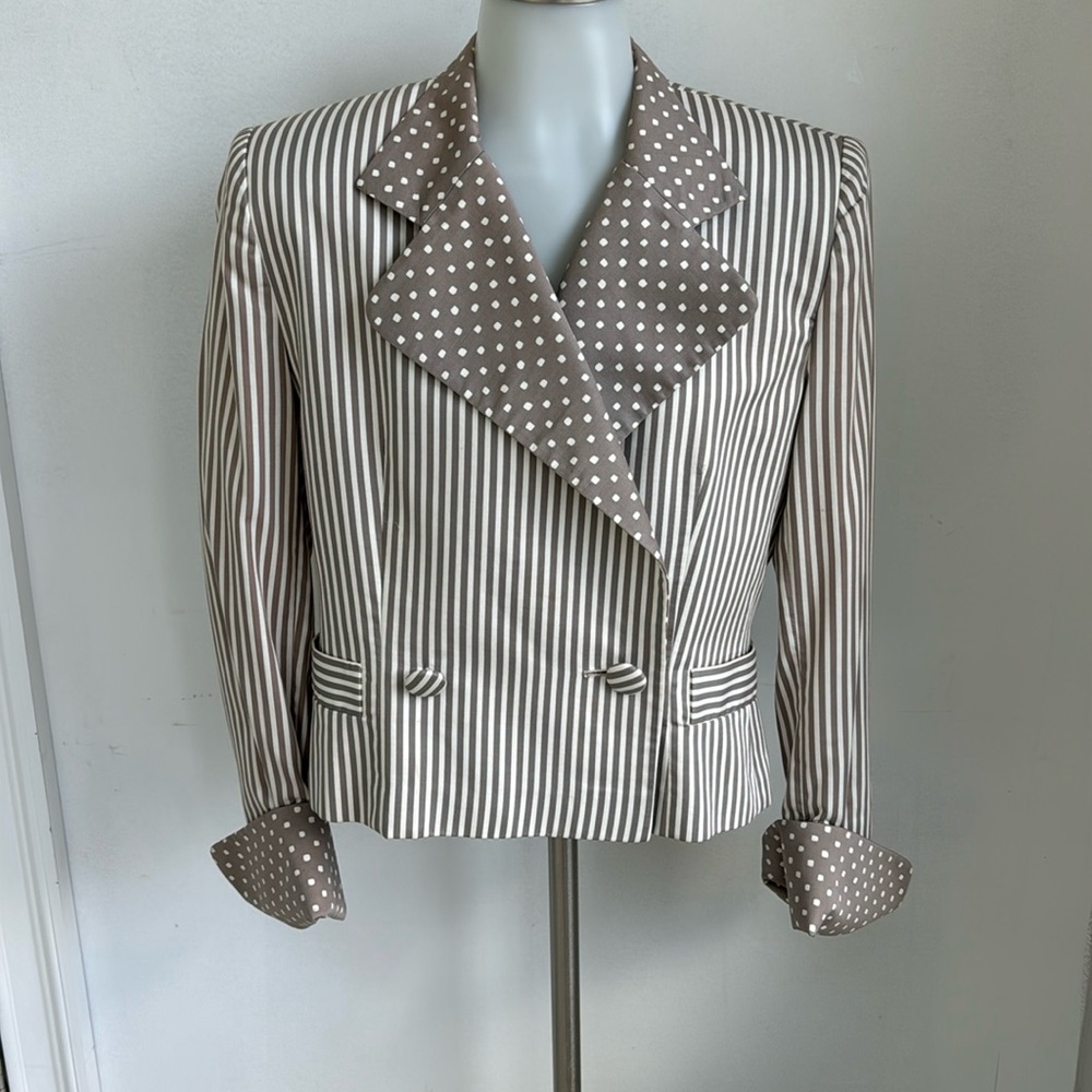 Vintage Made in USA Blazer Striped‎ with Polka Dot Collar